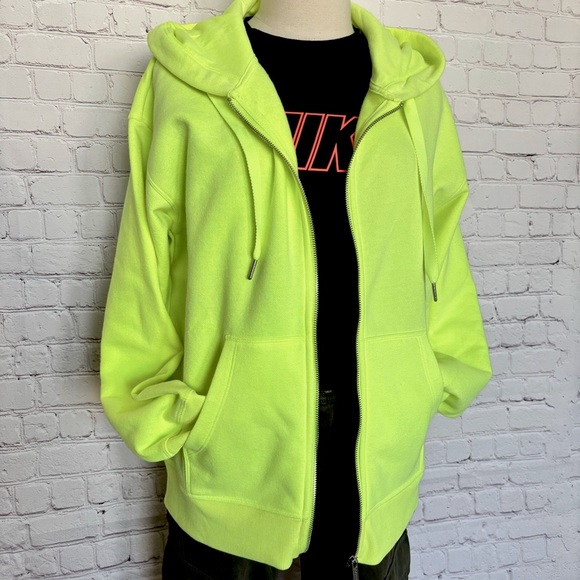 CALVIN KLEIN Performance Long Sleeve Neon Yellow Zip-Front Hoodie--M - Picture 3 of 16